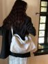 Minimalist Hobo Bag Large Capacity White Zipper