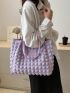 Letter Patch Decor Tote Bag Double Handle Ruched Design