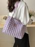 Letter Patch Decor Tote Bag Double Handle Ruched Design