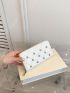 Quilted Clutch Bag Zipper Around Rhinestone Decor
