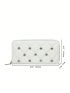 Quilted Clutch Bag Zipper Around Rhinestone Decor