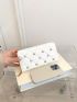 Quilted Clutch Bag Zipper Around Rhinestone Decor