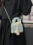 Mini Box Bag Faux Pearl & Bow Decor Color Block