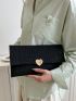 Black Envelope Bag Heart Decor Crocodile Embossed Polyester