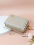 Flower Detail Small Wallet Zipper Trifold PU