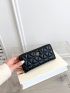 Black Long Wallet Tree Decor Zipper PU