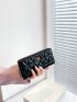 Black Long Wallet Tree Decor Zipper PU