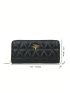 Black Long Wallet Tree Decor Zipper PU