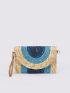 Color Block Straw Bag Flap Snap Button For Summer