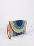 Color Block Straw Bag Flap Snap Button For Summer