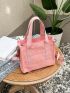 Pink Square Bag Zipper Adjustable-strap Canvas