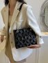 Black Shoulder Bag Geometric Embossed Chain PU