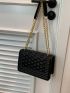 PU Square Bag Embossed Detail Chain