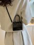 PU Square Bag Crocodile Embossed Mini Black