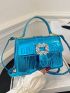 PU Square Bag Flap Rhinestone Buckle Decor