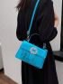 PU Square Bag Flap Rhinestone Buckle Decor