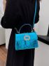 PU Square Bag Flap Rhinestone Buckle Decor