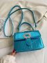 PU Square Bag Flap Rhinestone Buckle Decor