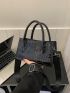Crocodile Embossed Square Bag Double Handle Zipper Black PU