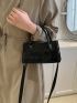 Crocodile Embossed Square Bag Double Handle Zipper Black PU