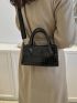 Crocodile Embossed Square Bag Double Handle Zipper Black PU