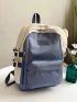Colorblock Classic Backpack Letter Patch Decor With Zipper Polyester