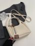 Letter Tape Decor Bucket Bag Letter & Litchi Embossed Double Handle PU With Inner Pouch