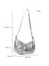 Crocodile Embossed Hobo Bag Studded Decor With Zipper Metallic PU Funky