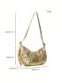Y2K Crocodile Embossed Pattern Underarm Bag, Trendy Studded Decor Crossbody Bag, Women's Small Crescent Bag,Hobo Bag
