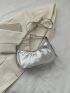 Crocodile Embossed Hobo Bag Studded Decor With Zipper Metallic PU Funky