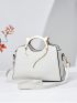 Metal Handle Square Bag Fashion White Contrast Binding