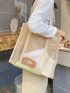 Mesh Design Tote Bag Double Handle Solid Color Double Handle Beach Bag