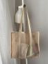 Mesh Design Tote Bag Double Handle Solid Color Double Handle Beach Bag