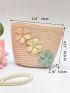 Mini Straw Bag Flower & Rhinestone Decor