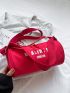 Letter Graphic Bucket Bag Medium Zipper Red