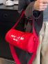 Letter Graphic Bucket Bag Medium Zipper Red