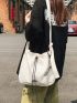 Medium Bucket Bag Letter Patch Decor Drawstring Design With Bag Charm