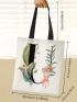 Small Shopper Bag Letter & Leaf Graphic Preppy