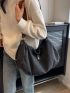 Patch Decor Hobo Bag Large Capacity Black Zipper