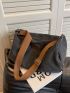 Patch Decor Hobo Bag Large Capacity Black Zipper