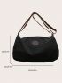 Patch Decor Hobo Bag Large Capacity Black Zipper