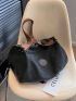 Patch Decor Hobo Bag Large Capacity Black Zipper