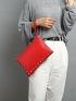 Medium Wristlet Bag Studded Decor Neon Red