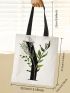 Letter & Plant Graphic Shopper Bag Small Canvas