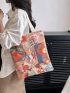 Cartoon Print Tote Bag Double Handle Cute Style