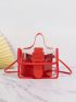Clear Square Bag Flap Top Handle With Red Inner Pouch