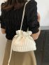 White Bucket Bag Ruched Detail Drawstring For Daily