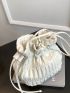 White Bucket Bag Ruched Detail Drawstring For Daily