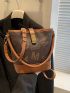 Small Bucket Bag Letter Graphic Contrast Binding Turn Lock