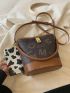 Small Bucket Bag Letter Graphic Contrast Binding Turn Lock